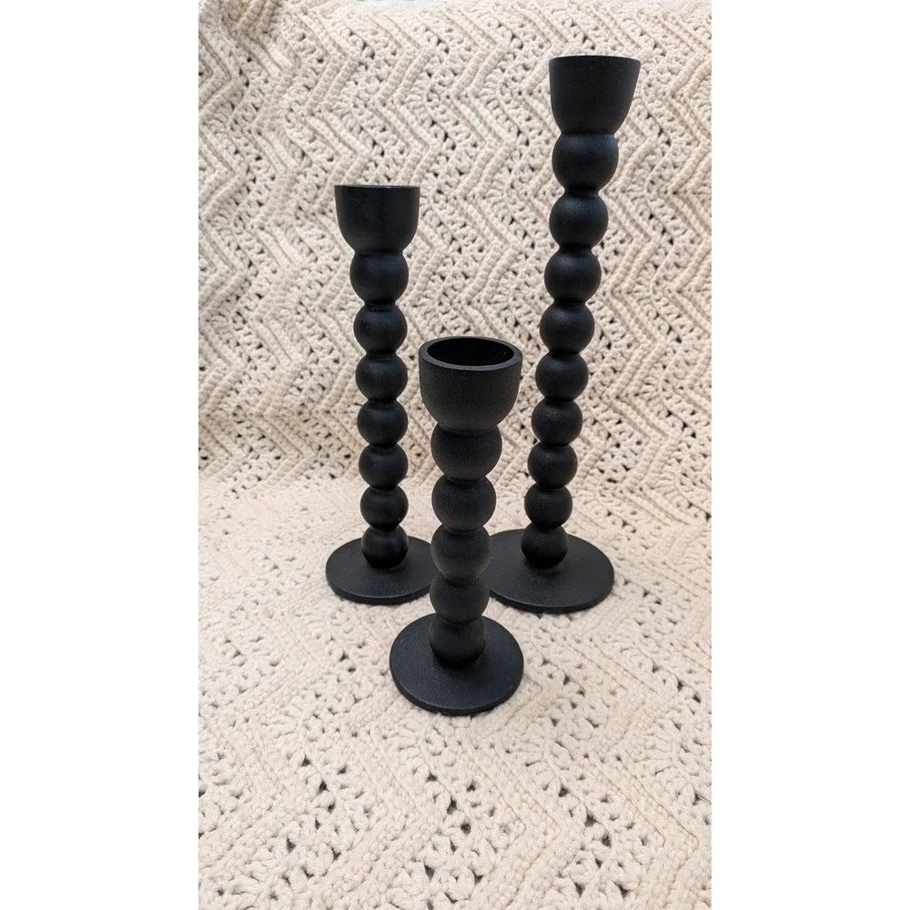 IKEA BESTIGA Black Bubble Taper Candle Holder Set of 3 Cast Aluminum Modern